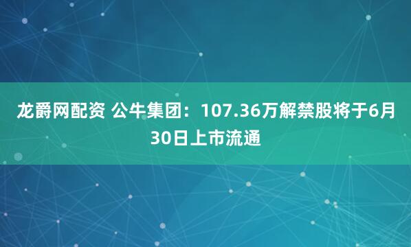 龙爵网配资 公牛集团：107.36万解禁股将于6月30日上市流通