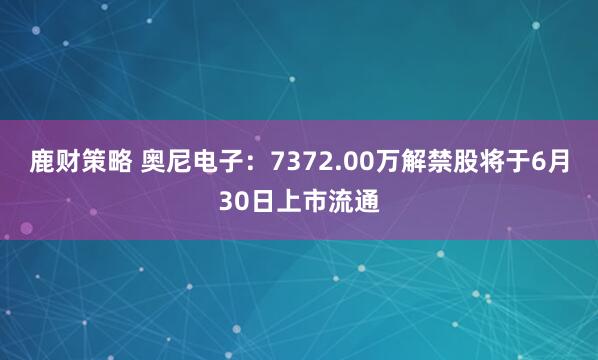 鹿财策略 奥尼电子：7372.00万解禁股将于6月30日上市流通